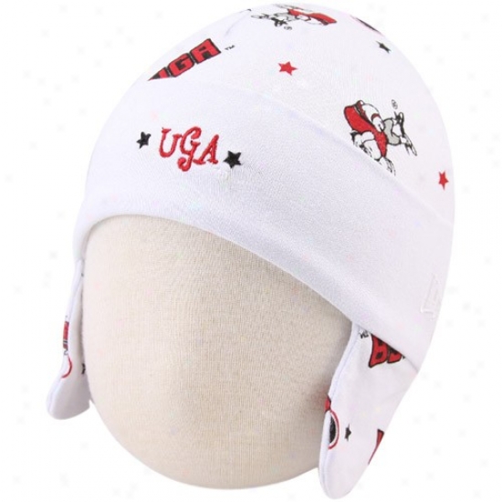 Georgia Bulldog Merchandise: New Era Georgia Bulldog Babe White Ski Knit Baby Beanie