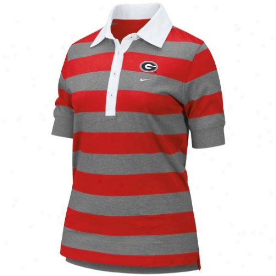 Georgia Bulldogs Clothinh: Nike Georgia Bulldogs Ladies Red-gray College Striiped Polo
