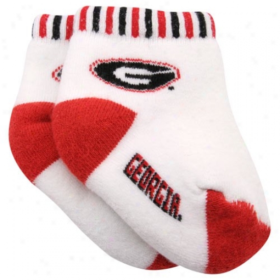 Georgia Bulldogs Infant White-red Circus Striped Team Logo Socks
