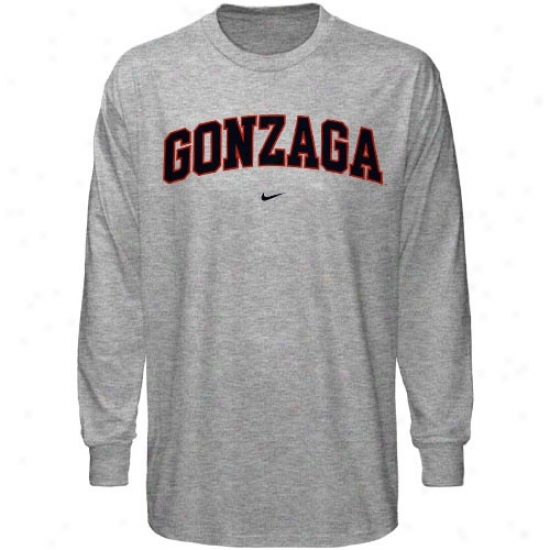 Gonzaga Bulldogs Tees : Nike Gonzaga Bulldogs Ash Classic Arched Long Sleeve Tees