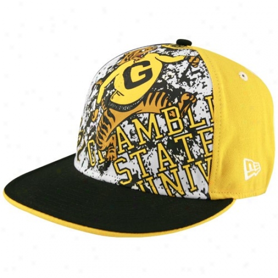 Grambling Tigers Hats : New Era Grambling Tigers Gold-white Distressed Team Graphic 59fifty Fitted Hats