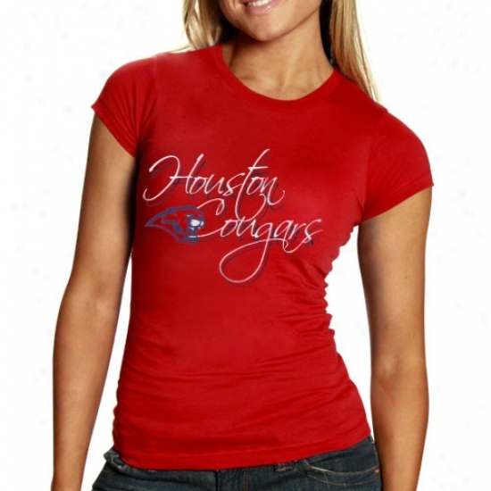 Houston Cougars Shirts : Houston Cougars Ladies Red Script And Logo Shirts