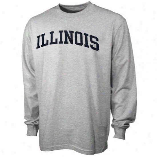 Illinois Fighting Illini T-shirt : Illinois Fighting Illini Ash Vertical Arch Long Sleeve T-shirt