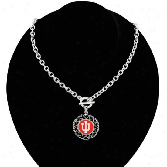 Indiana Hoosiers Round Heart Art Nouveau-style Toggle Necklace