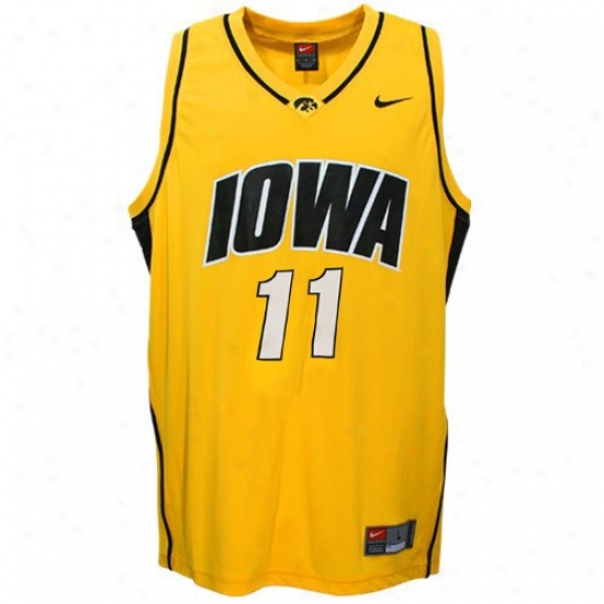 Iowa Haekeye  Jersey : Nike Iowa Hawkeye  #11 Gold Replica Basketball Jersey