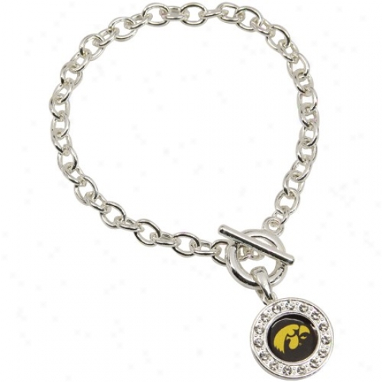 Iowa Hawkeyes Ladies Silver Round Crystal Bracelet