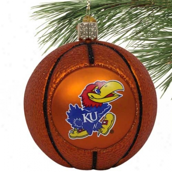 Kansas Jayhawks Glass Basketball Ornament