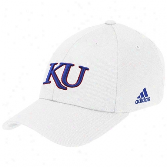 Kansas Jayhawks Hats : Adidas Kansas Jayhawks White Basic Logo Flex Fit Hats