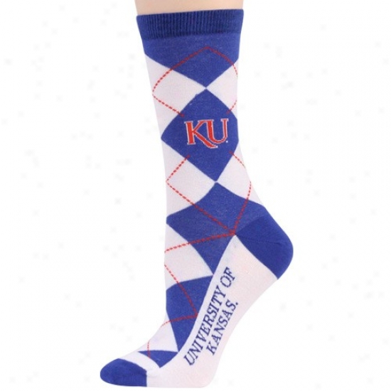 Kansas Jayhawkks Ladies White-royal Blue Argyle Socks