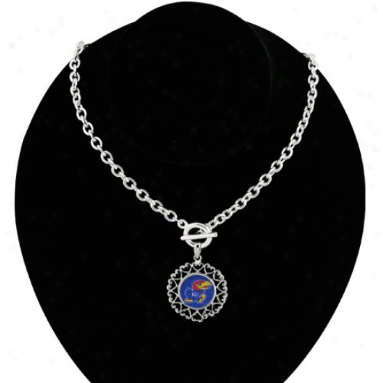 Kansas Jayhawks Large Heart Arg Nouveau-style Toggle Necklace