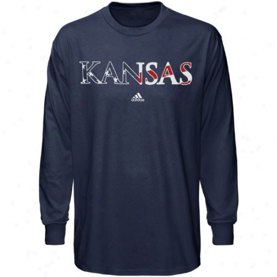 Kansas Jayhawks T-shirt : Adidas Kansas Jayhawks Ships of war Blue Patriotic Long Sleeve T-shirt
