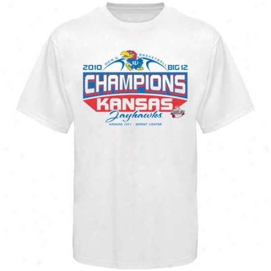 Kansas Jayhawks T-shirt : Kansas Jayhawks White 2010 Big 12 Basketball Tournament Champions Locker Room T-shirt