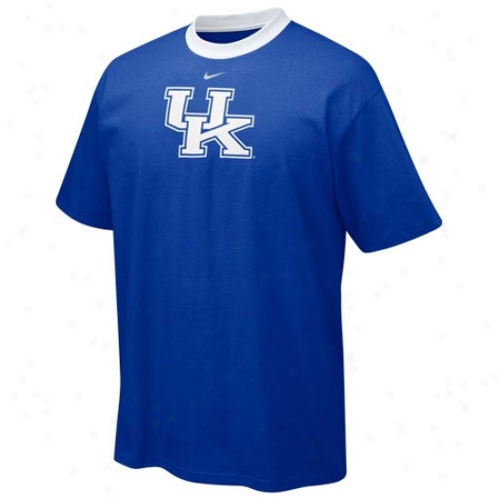 Kentucky Wildcats T-shirt : Nike Kentucky Wildcats Royal Blue Contrast Neck Logo T-shirt