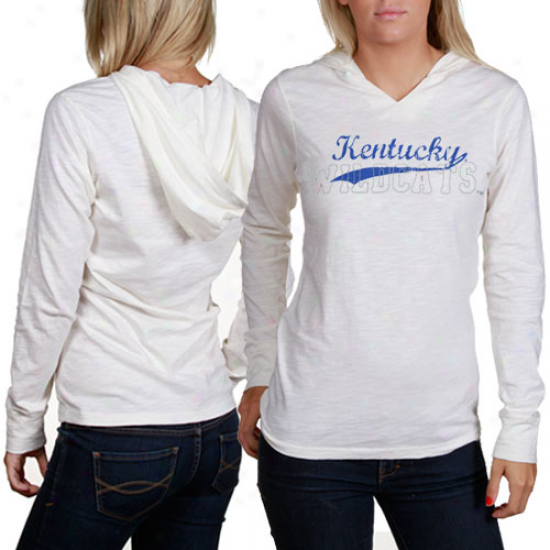 Kentucky Wildcats Tshirt : Kentucky Wildcats Ladies Cream Quad Hooded Long Sleeve Premium Tshirt