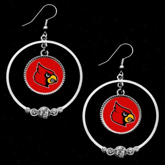 Louisville Cardinals Ladies Double Hoop Crystal Dangel Earrinsg