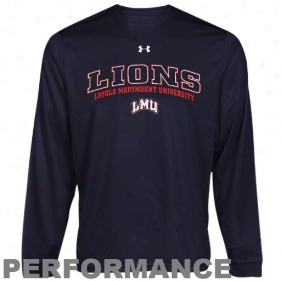 Loyola Marymount Lions Tshirt : Under Armour Loyola Marymount Lions Navy Blue Heatgear Training Performance Long Sleefe Tshirt