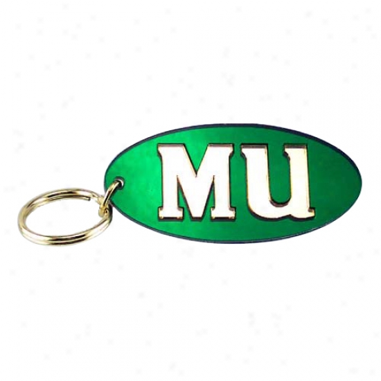 "marshall Thundering Herd Green W/silver ""mu"" Oval Mirror Key Chain"