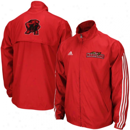 Maryland Terrapins Jackets : Adidas Maryland Terrapins Red Three Stripe Full Zip Warm-up Jackets