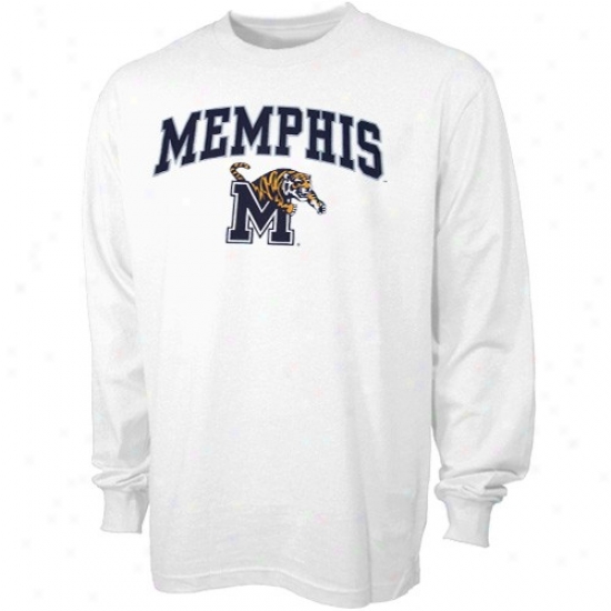 Memphis Tigers Tshirt : Memphis Tigers White Bare Essentials Long Sleeve Tshirt