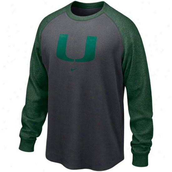 Miami Canes Tshitt : Nike Miami Canes Graphite-green Washed Waffle Long Sleeve Thermal Tshirt