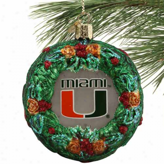 Miami Hurricanes Glass Wreath Ornament