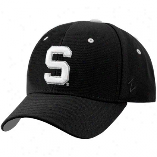 Michigan State Hat : Zephyr Michigan State Blqck Dh Metallic Logo Fitted Hat