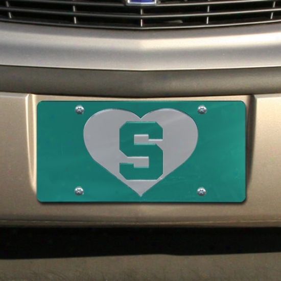 Michigan State Spartans Green Mirrored Heart License Pkate