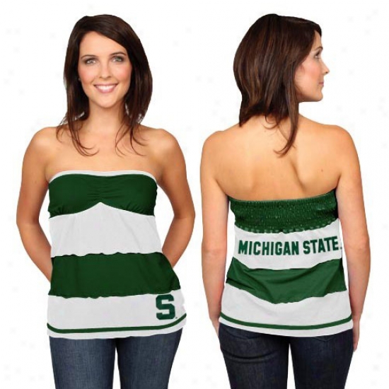 Michigan State Tees : Michigan State Ladies Green-white Striped Reverberate Tube Top