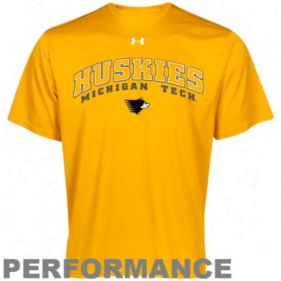 Michigan Tech Huskies Attire: Under Armour Michigan Tech Huskies Gold Heatgers Training Performance T-shirt