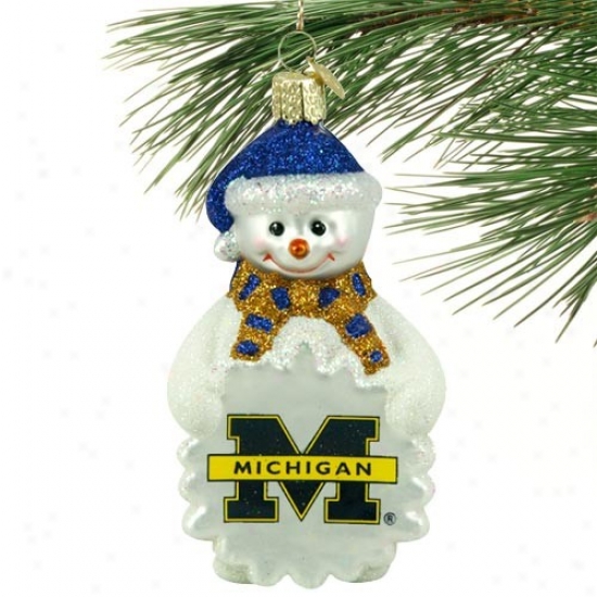 Michigan Wolverines Glass Snowman Ornament