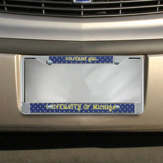 Michigan Wolverines Navy Blue Polka Dot Chrome License Plate Frame