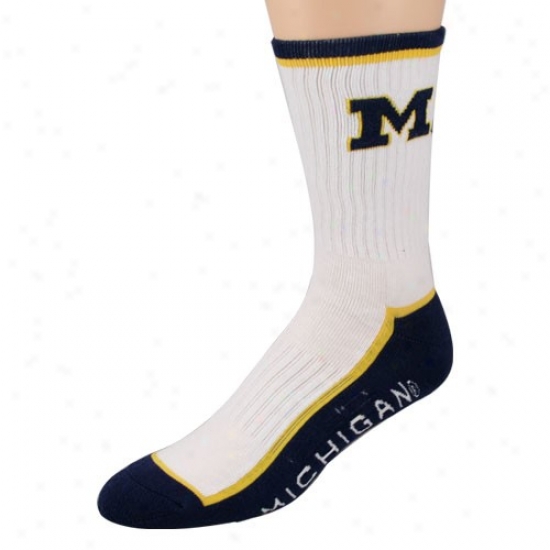 Michigan Wolverines White-navy Blue Crew Socks