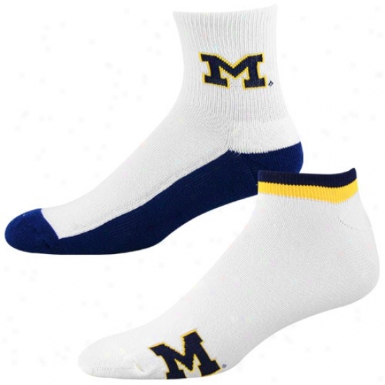 Michigan Wolverines White-navy Blue Two-pack Socks