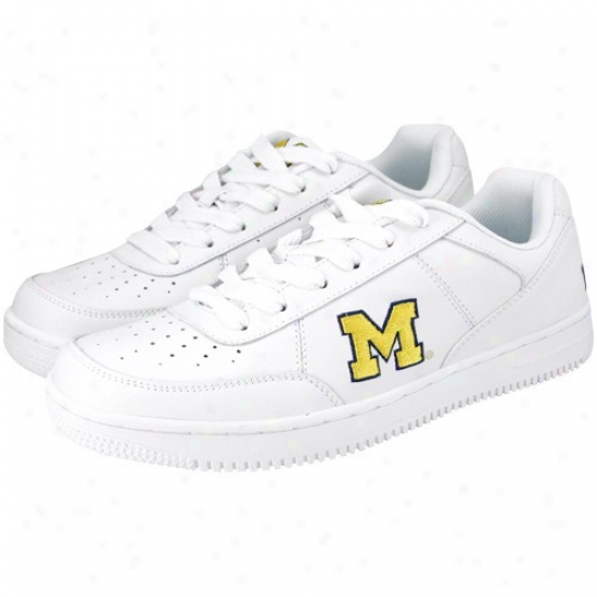 Michigan Wolveriness White Team Logo Leather Tennis Shoes
