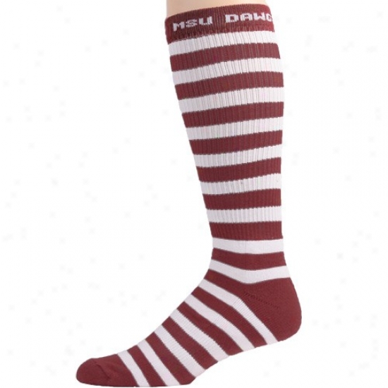 Mississippi State Bulldogs Maroon-white Striped High Socks