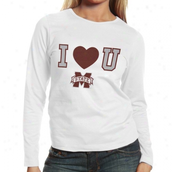 Mssissippi State Bulldogs Tshirt : Mississippi State Bulldogs Ladies White I Love You Long Soeeve Tshirt