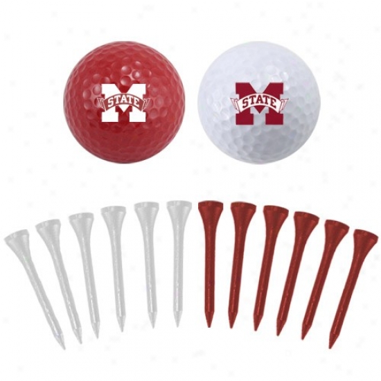 Mississippi State Bulldogs Two Golf Balls And Twelve Tees Set