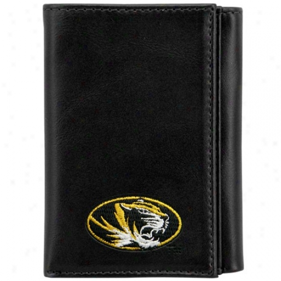 Missouri Tigers Black Leather Embroidered Tri-fold Wallet