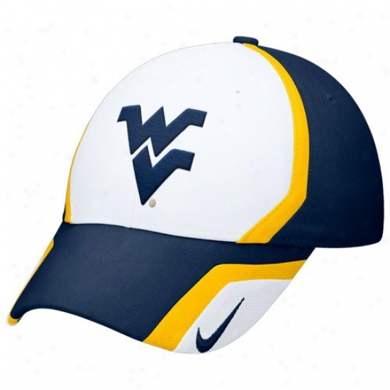 Mountaineer Merchandise: Nike Mountaineer White-navy Blue Sideline Swoosh Flex Fit Hat