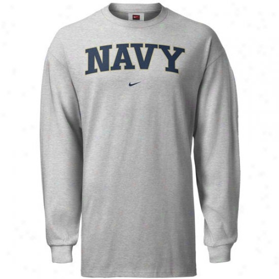 Navy Midshipmen Shirt : Nike Navy Midshipmen Ash Classic College Long Sleeve Shirt