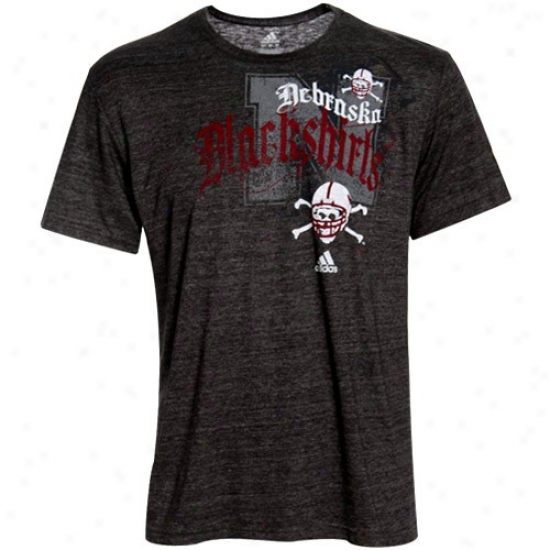 Nebraska Cornhusker Attire: Adidas Nebraska Cornhusker Black Inksplat Blackshirts T-shirt