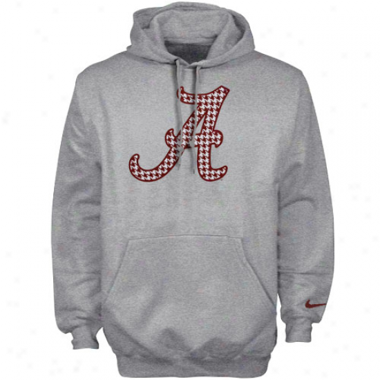 Nike Alabama Crimson Tide Ash Houndstooth Logo Fleece Hoody Sweatshirt