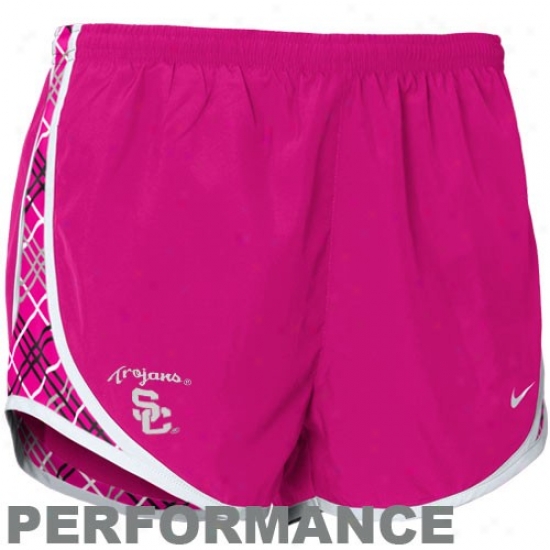 Nike Usc Trojans Ladies Hor Pink Plaid Tempo Performance Shorts