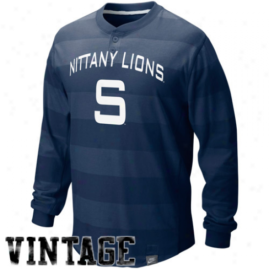 Nittany Lion Tshirts : Nike Nittany Lion Navy Blue College Vault Vintage Long Sleeve Henley Tshirts