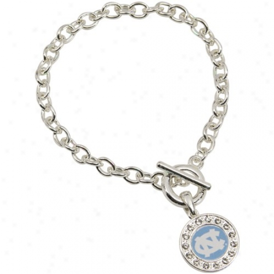 North Carolina Tar Heels (unc) Ladies Silver Round Crystal Bracelet