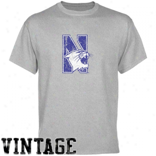 Northwestern Wildcats Tees : Northwestern Wildcats Ash Distressed Logo Vintage Tees