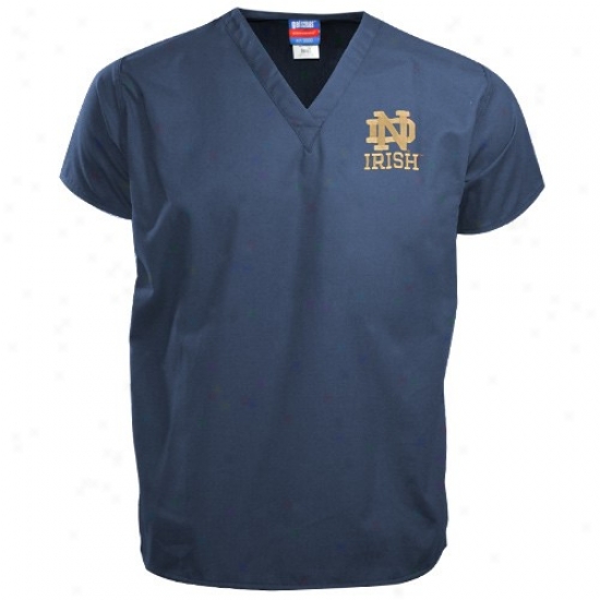 Notre Dame T-ahirt : Notre Dame Youth Navy Blue Scrub Top