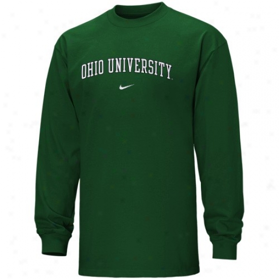 Ohio Bobcats T-shirt : Nike Ohio Bobcats Green Vertical Arch Long Sleeve T-shirt