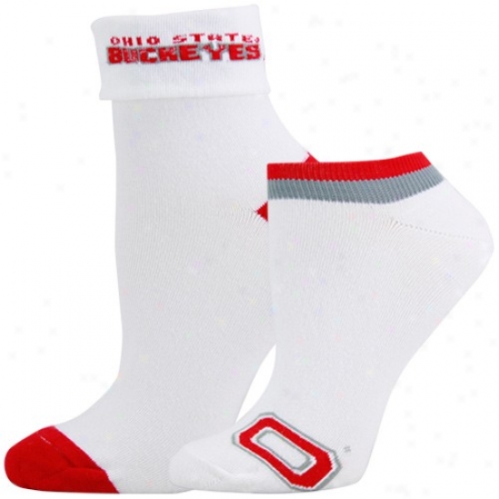 Ohio State Buckeyes Ladies White Roll Dosn & Footie 2-pack Socks