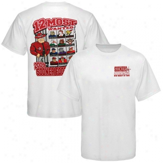 Oklahoma Sooner Attire: Oklahomz Sooner White Most Wanted 2009 Football Schedule T-shirt